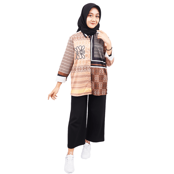 BLUS INDIES TIMUR ( FREE SIZE, BROWN ON CREAM )