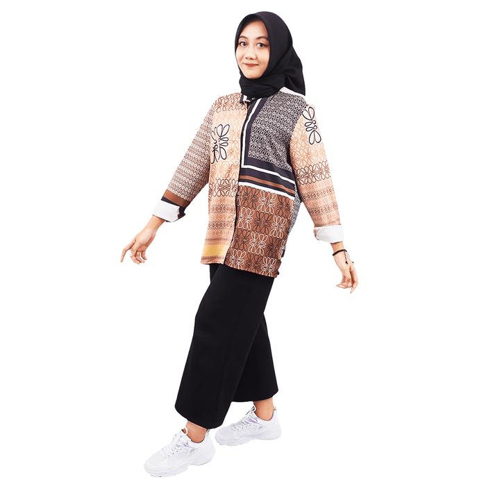 BLUS INDIES TIMUR ( FREE SIZE, BROWN ON CREAM )