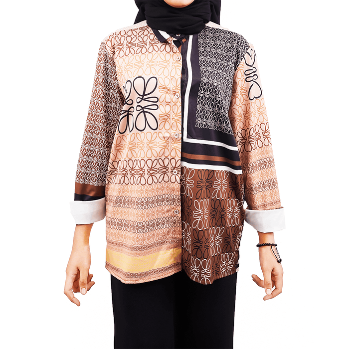 BLUS INDIES TIMUR ( FREE SIZE, BROWN ON CREAM )